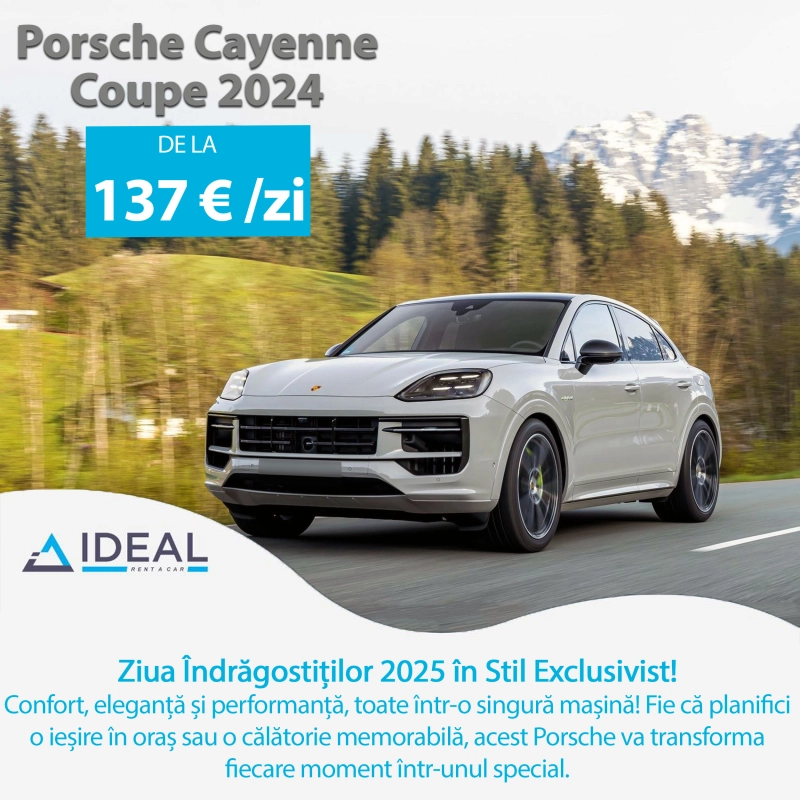 Valentines Day 2025 in luxurious style: rent a car Cluj Porsche Cayenne Coupe 2024