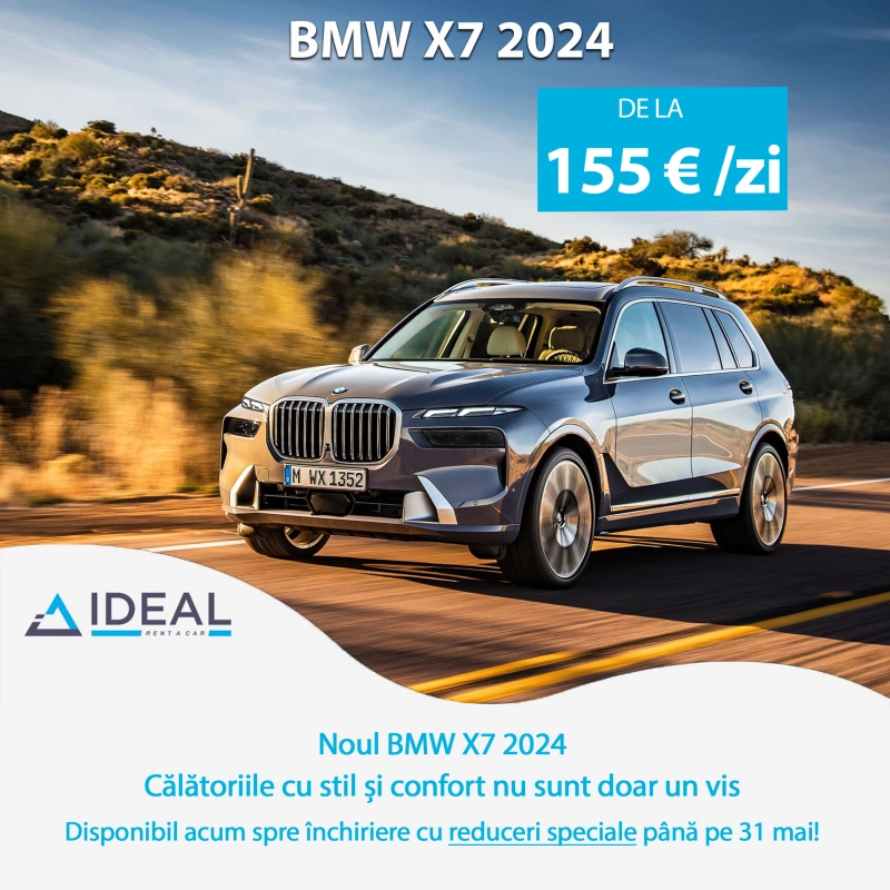 Safety and relaxation in every kilometer with the BMW X7 from Ideal rent a car Cluj office