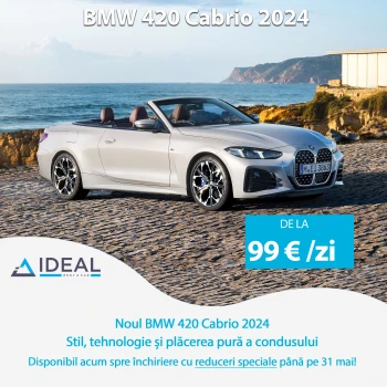 Feel the freedom of summer behind the wheel of the new BMW 420 Cabrio 2025 from Ideal rent a car Cluj