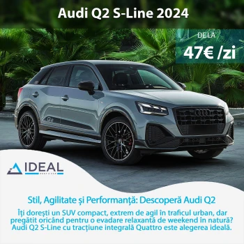 Închiriază Audi Q2 S-Line 2024 cu tracțiune integrală Quattro și transmisie automată în Cluj Napoca